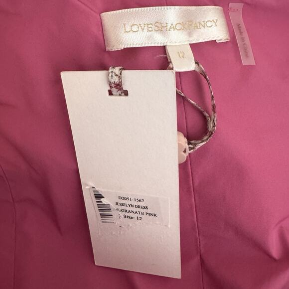 LoveShackFancy Jessilyn Dress Pomegranate Pink Cutout Ruched Mini NWT Size 12 - Picture 9 of 10
